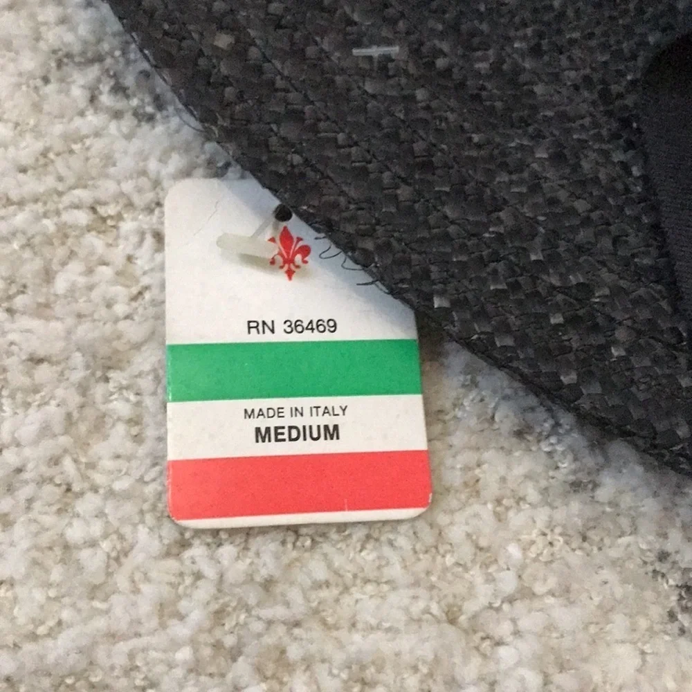 Vintage Italian Black Natural Straw Hat Medium - Picture 3 of 6